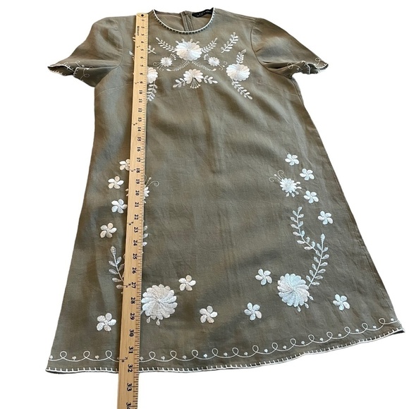 Zara 100% Linen Embroidered Dress Tan/White Women's Size S - Picture 8 of 11
